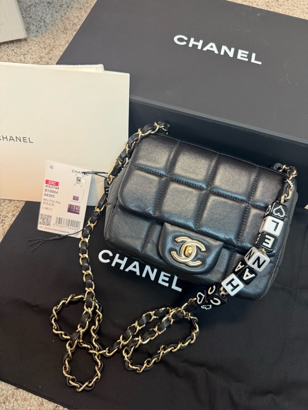 CHANEL Monacoco Logo Blocks Square Flap Bag Quilted Lambskin with Resin Mini